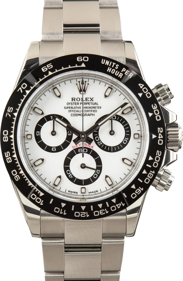 Rolex Cosmograph Daytona 116500LN with white dial and black ceramic bezel